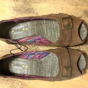 Skechers originals Bikers brown peep toe sandal size 7 like new condition.
